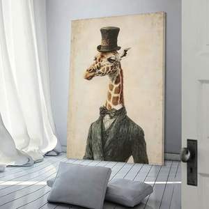 Dapper Giraffe Custom Vintage Animal Portrait Home Decor Wall Art Print <b>Top</b> <b>Hat</b> Suit Factory Wholesale - Product Image 1