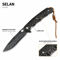 Couteau de poche EDC à lame à ressort en acier Damas VG10 avec manche en bois de santal noir pour le camping en plein air et le transport quotidien – Vente en gros