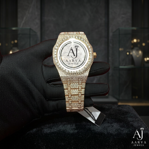 Montre analogique de luxe en quartz, étanche, avec bracelet en cristal doré, cadran rond, style bijou de soirée - Product Image 1