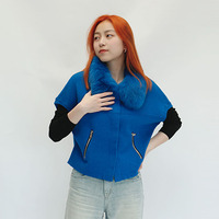Pull en maille à col en fourrure pour femme, couleur unie, col rond, avec fermeture éclair, pour l'automne et l'hiver, en laine et mélanges