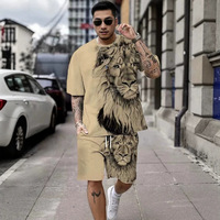 Nuevo Conjunto Deportivo Informal Holgado para Hombre, Estampado Animal Digital 3D, Cómodo y Versátil, Dos Piezas, Verano, Ecológico, Europeo