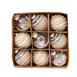 9 unid/set 3,15 pulgadas 8cm bola colgante <span class=keywords><strong>de</strong></span> <span class=keywords><strong>vidrio</strong></span> soplado <span class=keywords><strong>con</strong></span> <span class=keywords><strong>nieve</strong></span> interior patrón cuerda envuelta Navidad familia ornamento decoraciones interior - Product Image 3