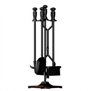 Cast iron fireplace <b>tool</b> set 5 piece poker tongs shovel Black metal <b>fire</b> <b>tools</b> Traditional fireplace stand set - Product Image 5