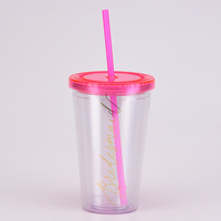 Nouvelle tasse à paille en acrylique double paroi de 16 oz pour fête de mariage, transparente, simple, à paillettes, pour femme, bouteille d'eau, gobelet de qualité alimentaire