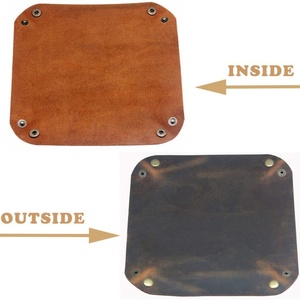 Custom Logo Genuine Crazy Horse Leather <b>Bedside</b> <b>Storage</b> Organizer Key Catchall Valet Leather Jewelry Tray - Product Image 5