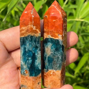 Vente en gros de pierres naturelles énergétiques de guérison : Tour de cristal de quartz pierre de soleil avec pointe d'apatite bleue pour la décoration intérieure - Product Image 3