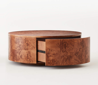 Table basse moderne en bois de burl, cylindrique, avec rangement, base flottante et placage parquet, pour salon et hôtel