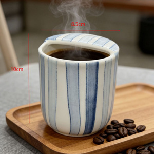 Mug à expresso 12oz 300ml en céramique et porcelaine, design créatif classique, peint à la main, rayé, adapté aux aliments, pour la maison et les restaurants - Product Image 1