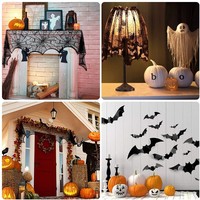 Ensemble de chemin de table et nappe en polyester noir à motif toile d'araignée en dentelle, style Halloween Europe Amérique, et draperie de cheminée, en stock