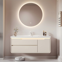 Meuble-lavabo double vasque mural de 48 pouces, style japonais moderne, avec miroir intelligent résistant à l'eau et vasque en céramique, pour salle de bain scolaire