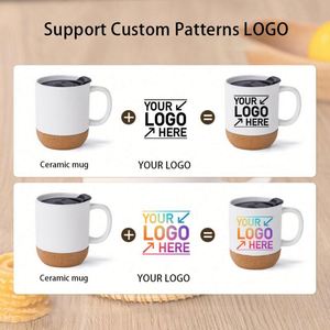 Custom Logo Personalized Gift Stoneware Cup Office Home Indoor Milk Coffee Drinks <b>Ceramic</b> <b>Mug</b> with Cork Base and Sliding <b>Lids</b> - Product Image 6