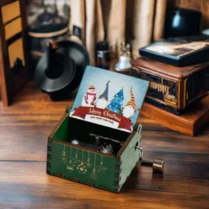 Phổ biến giáng sinh Hand Crank Music Box Laser khắc Hand Crank âm nhạc bằng gỗ hộp