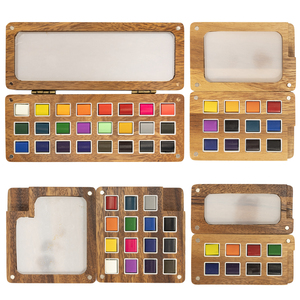 Hộp gỗ màu nước phong cách dân tộc 8/12/15/24 màu, màu óc chó, bộ màu nước <span class=keywords><strong>mini</strong></span> đặc - Product Image 2