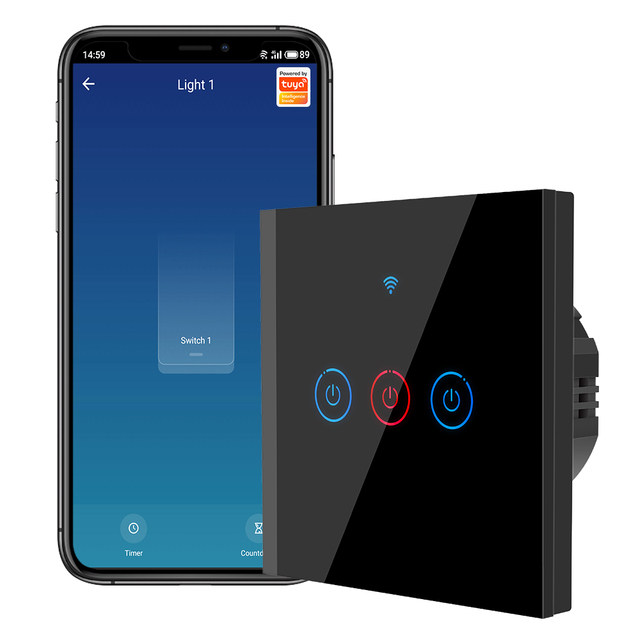 SMATRUL 3 Gang Tuya WiFi Smart Touch Wireless Switch Light RF 433MHz No Neutral Required Wall 220V for Google Home Alexa