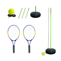Ensemble de rebondisseur de tennis auto-entraînant, base en fer réglable, entraîneur de tennis portable avec 2 raquettes, corde élastique, balle de tennis