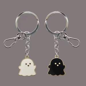Black and white ghost keychain, simple cartoon accessory, men's and women's backpack key <b>ring</b>, <b>couple</b> pendant. - Product Image 1