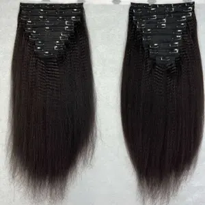 Prezzo all'ingrosso a buon mercato 100 capelli umani Remy doppia Clip diritta crespa disegnata nelle estensioni dei capelli Yaki Hair - Product Image 1