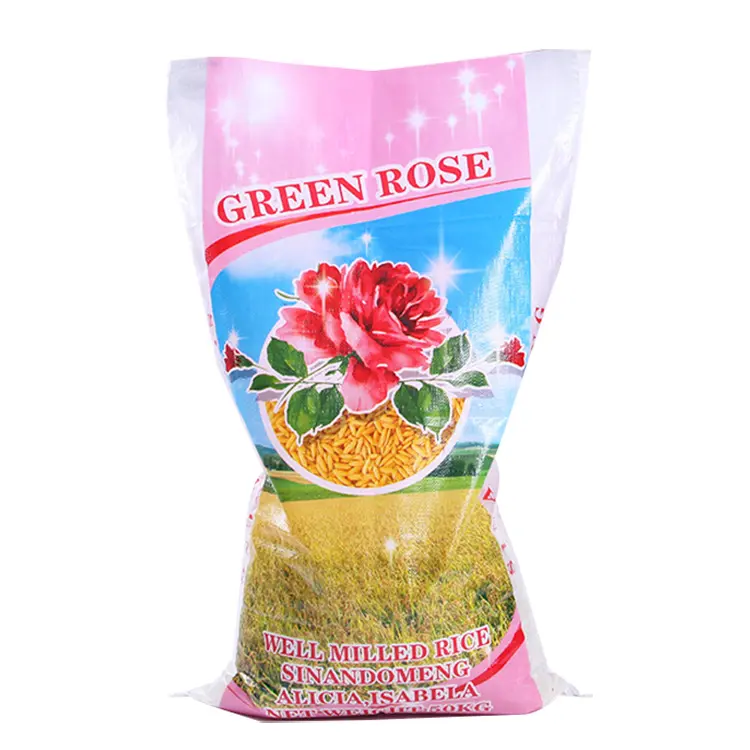 अनुकूलित लोगो 25 किग्रा 50 किग्रा बोप लैमिनेटेड बोरी, गसेट बुनी पैकेजिंग चीनी बीज चावल बैग के साथ