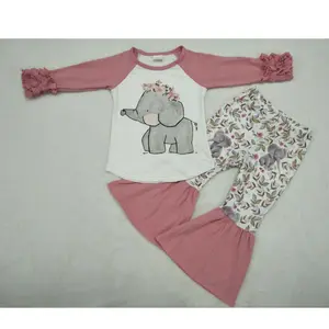 New elephant print wrinkled long-sleeved trousers suit children's clothing wholesale
