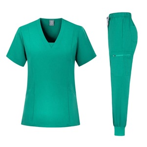 V-Neck Two-Piece <b>Scrub</b> Set For Women Moisture Wicking Knitted Split Uniform Hospital Work <b>Clothes</b> S XXL - Product Image 3