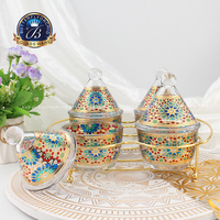 Nouvel ensemble de 4 tajines de luxe islamiques arabes avec support métallique et décorations, dernier design pour le Ramadan et la table familiale, vente en gros