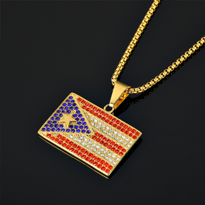 Collar con colgante de bandera de Puerto Rico chapado en oro con diamantes de imitación de Hip Hop de acero inoxidable - Product Image 4
