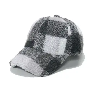 custom vintage British style checked pattern winter warm fleece wool baseball sport cap