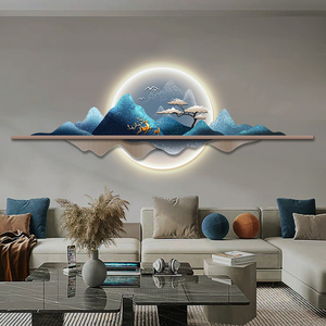 "L'Acqua Che Scorre Porta Ricchezza" - Dipinto Decorativo <span class=keywords><strong>da</strong></span> Soggiorno in Stile Moderno di Lusso, Grande Quadro Paesaggistico con Lampada <span class=keywords><strong>da</strong></span> <span class=keywords><strong>Parete</strong></span> a <span class=keywords><strong>LED</strong></span> - Product Image 4