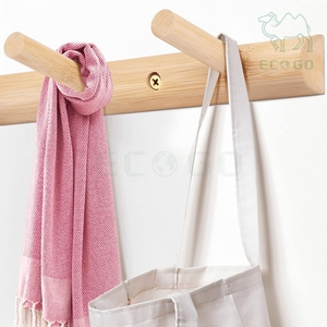 Bamboo Wood Garment Wall Mounted Rack <b>Clothes</b> Holder <b>Storage</b> Organizer Coat Hanger with 4 Hooks for Bedroom & Hotel - Product Image 3