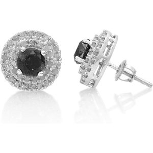 Ornaatis Diamond Halo Stud <b>Earrings</b> 2.16 Cttw Round Cut White Gold Screw <b>Back</b> Women's Everyday Wear - Product Image 1