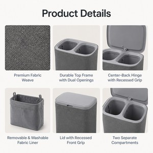 <span class=keywords><strong>Panier</strong></span> à linge pliable en plastique avec couvercle, idéal pour la salle de bain, pour organiser les vêtements sales, avec support portable et compartiments de séparation - Product Image 4