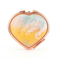 Miroir compact en forme de cœur, motif marbré en acétate, double face, cadre métallique, miroir de poche de voyage, 2x plaque acrylique plaquée or, pour femmes