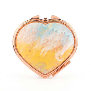 Heart Compact <b>Mirror</b> Acetate Marble Pattern Double Sided Metal Frame Pocket Travel Makeup <b>Mirror</b> with <b>Acrylic</b> Plate for Women - Product Image 1