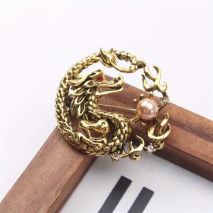 Broche Dragon du Zodiaque Domdomous de style chinois vintage, tendance et originale, pour hommes et femmes, accessoire de costume et de col. - Product Image 2