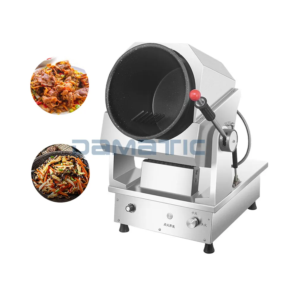 Damatic Electric Gas Multi-Function Rotating Food Stir Fry Fried Rice Intelligent Roller Wok Robot Cooker Cooking Pot Machine