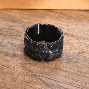 Fashion Design <b>Men</b> Jewelry <b>Ring</b> Stainless Steel <b>Silver</b> Color Vintage Feather <b>Ring</b> - Product Image 3