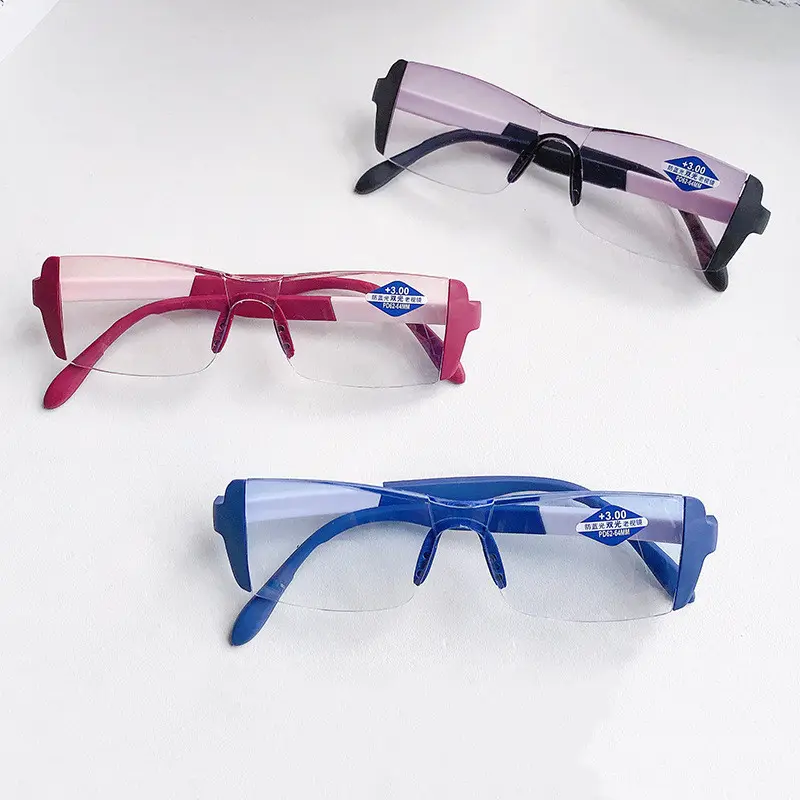 Nuova vendita calda occhiali da presbite a doppia luce senza montatura moda Logo personalizzato montatura per occhiali Anti-luce blu per uomo anziano