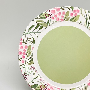 Nouveau produit : Assiette jetable en carton blanc 350g, finition <span class=keywords><strong>vert</strong></span> clair, avec motif floral pour les fêtes - Product Image 3