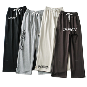 Pantalones Deportivos Personalizados con Logotipo para Hombre, Cintura Elástica con Cordón, Pierna Ancha, Estampado de Letras, Corte Holgado - Product Image 1
