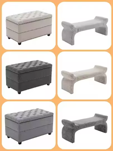 Long Grey Fabric Ottoman <strong>Stool</strong> <strong>with</strong> <strong>Storage</strong> - Product Image 2