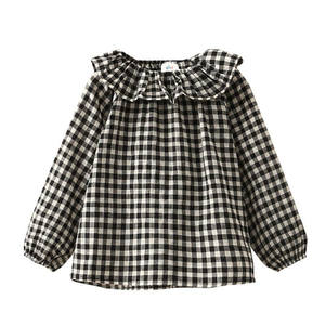 Fábrica China de Camisetas de Manga Larga a Cuadros de Algodón para Niñas, Estilo Japonés, con Ropa Infantil de Boutique al por Mayor - Product Image 1
