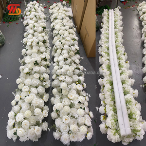 Panel de Flores Artificiales de Rosas Blancas al por Mayor, Camino de Mesa Floral para Decoración de Fondo de Mesa de Boda - Product Image 1