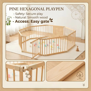 Parc pour bébé pliable multi-formes réglable en bois personnalisé, matériau sûr, clôture pour tout-petits - Product Image 4