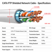 Câble réseau CAT6 FTP, cuivre pur sans oxygène, blindage simple, prend en charge l'alimentation PoE, gris, 305 m par carton