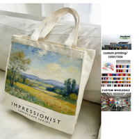 Sac fourre-tout en toile artisanal de qualité avec impression de lettres personnalisées, peinture de paysage, écologique, sacs cadeaux en coton pour les magasins de mode