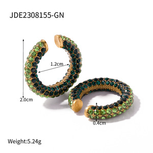 Clip d'oreille Hip Hop en acier inoxydable plaqué or 18 carats pour hommes et femmes avec trou d'oreille gratuit plein de diamants de luxe en zircon coloré <span class=keywords><strong>Crea</strong></span> - Product Image 5