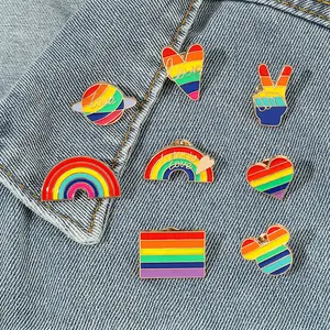 Stock métal coloré paix et amour en forme de coeur arc-en-ciel insigne lesbienne unisexe Gay Pride Lgbt émail broche