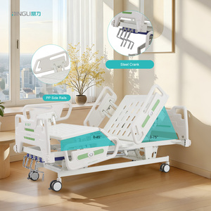 เตียงผู้ป่วยแบบปรับมือ 5 ฟังก์ชั่น โครงเหล็กคาร์บอน ราวกั้นข้าง PP สำหรับผู้ป่วย คลินิกพยาบาล เฟอร์นิเจอร์ดูแลสุขภาพ รับประกัน 3 ปี - Product Image 1