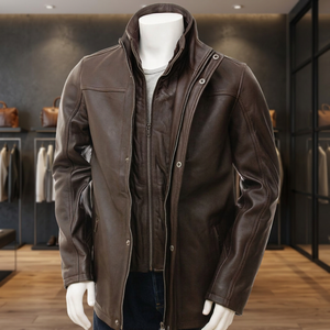 Best Selling High Street <b>Men's</b> Winter Fashion <b>Leather</b> <b>Jacket</b> Waterproof Windproof Breathable Plain Dyed Zipper Customizable - Product Image 2