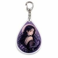 Porte-clés personnalisé en acrylique signe zodiacal Scorpion, forme goutte d'eau, design fille Scorpion, fermoir argenté, cadeau astrologique, vente en gros